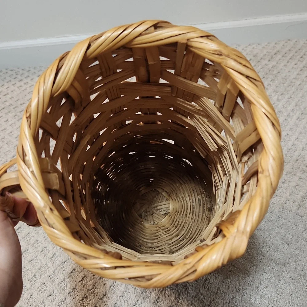 Tall Vintage Woven Wicker Basket Pitcher Vase With Handle - Natural Brown